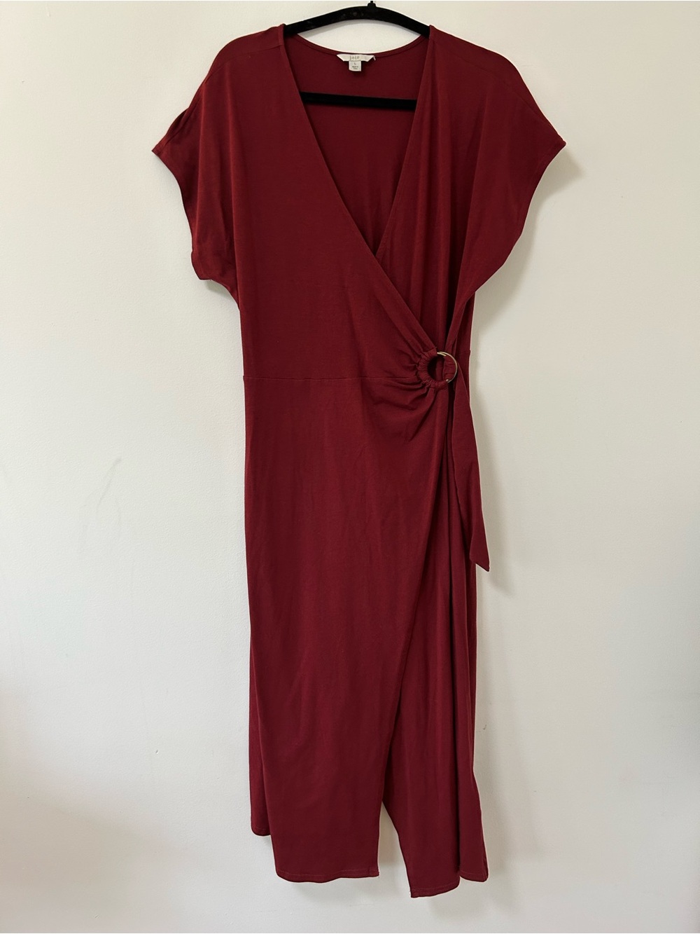 Joie Wrap faux‎ Midi Dress in Burgundy large stretch travel career cap sleeve